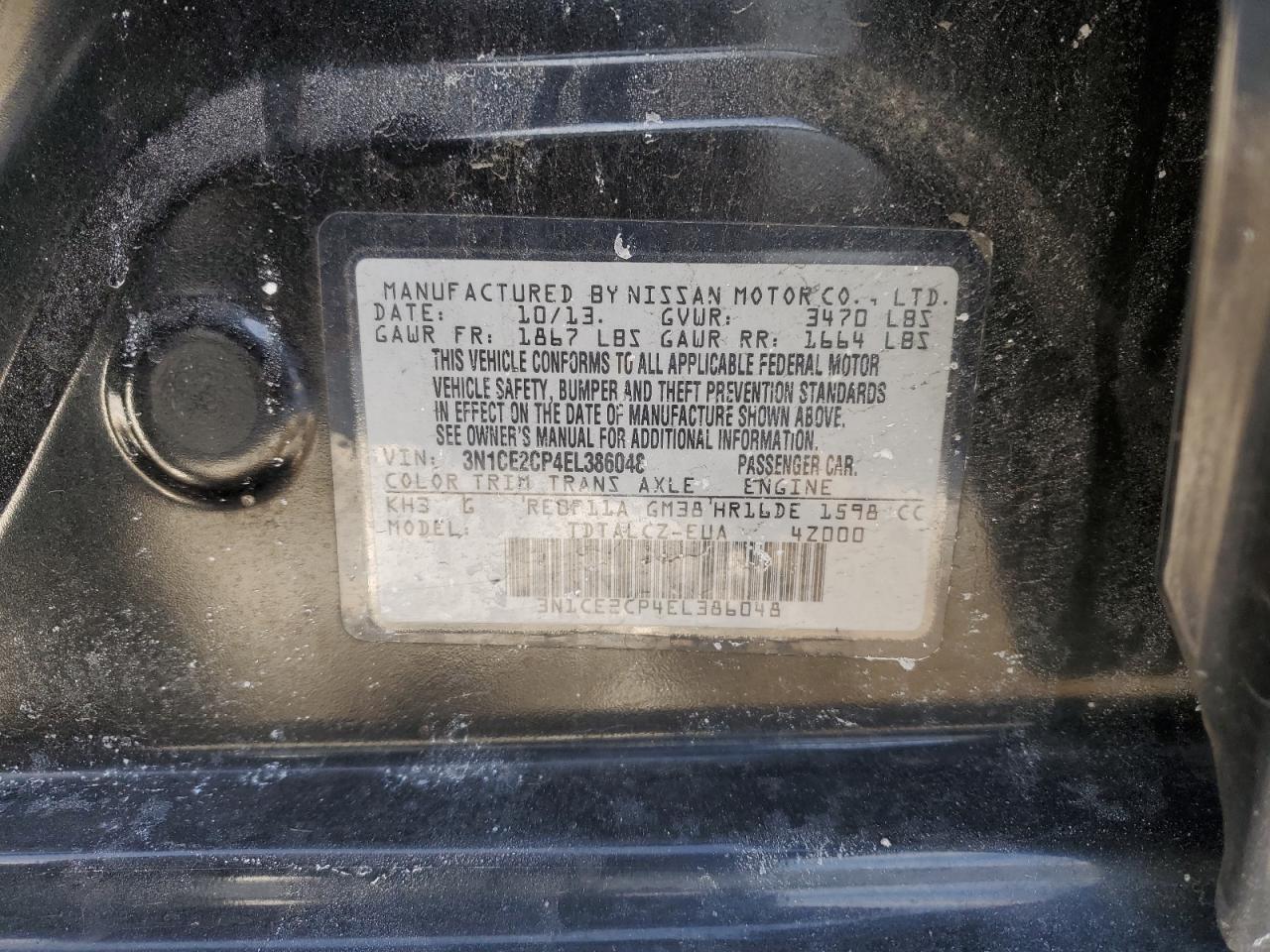 2014 Nissan Versa VIN 3N1CE2CP4EL386048 Copart auction photo, front end damage thumbnail 12