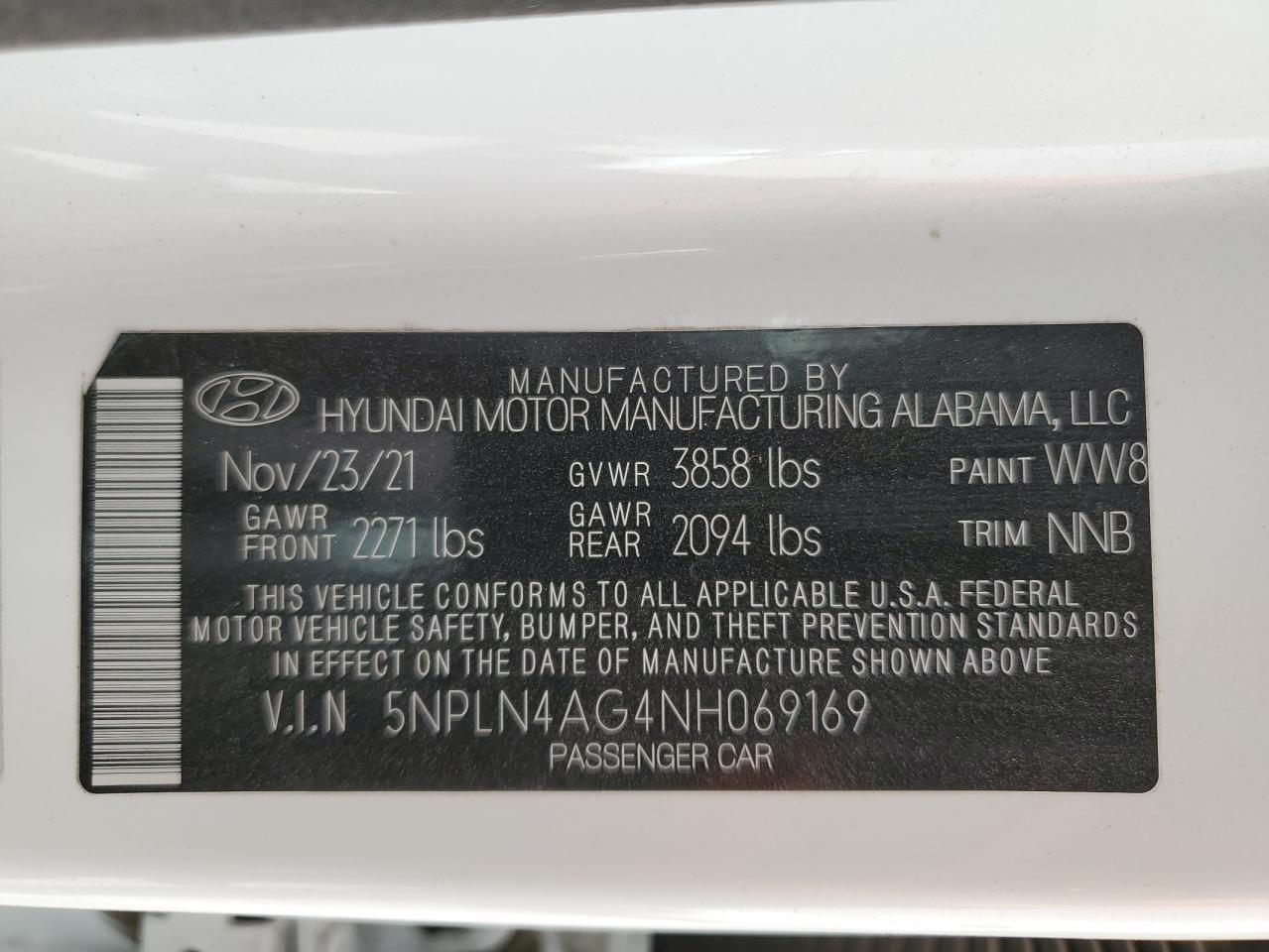 2022 Hyundai Elantra VIN 5NPLN4AG4NH069169 Copart auction photo, front end damage thumbnail 12