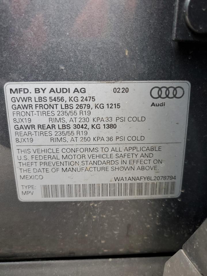 2020 Audi Q5 VIN WA1ANAFY6L2078794 Copart auction photo, side / rear end damage thumbnail 13