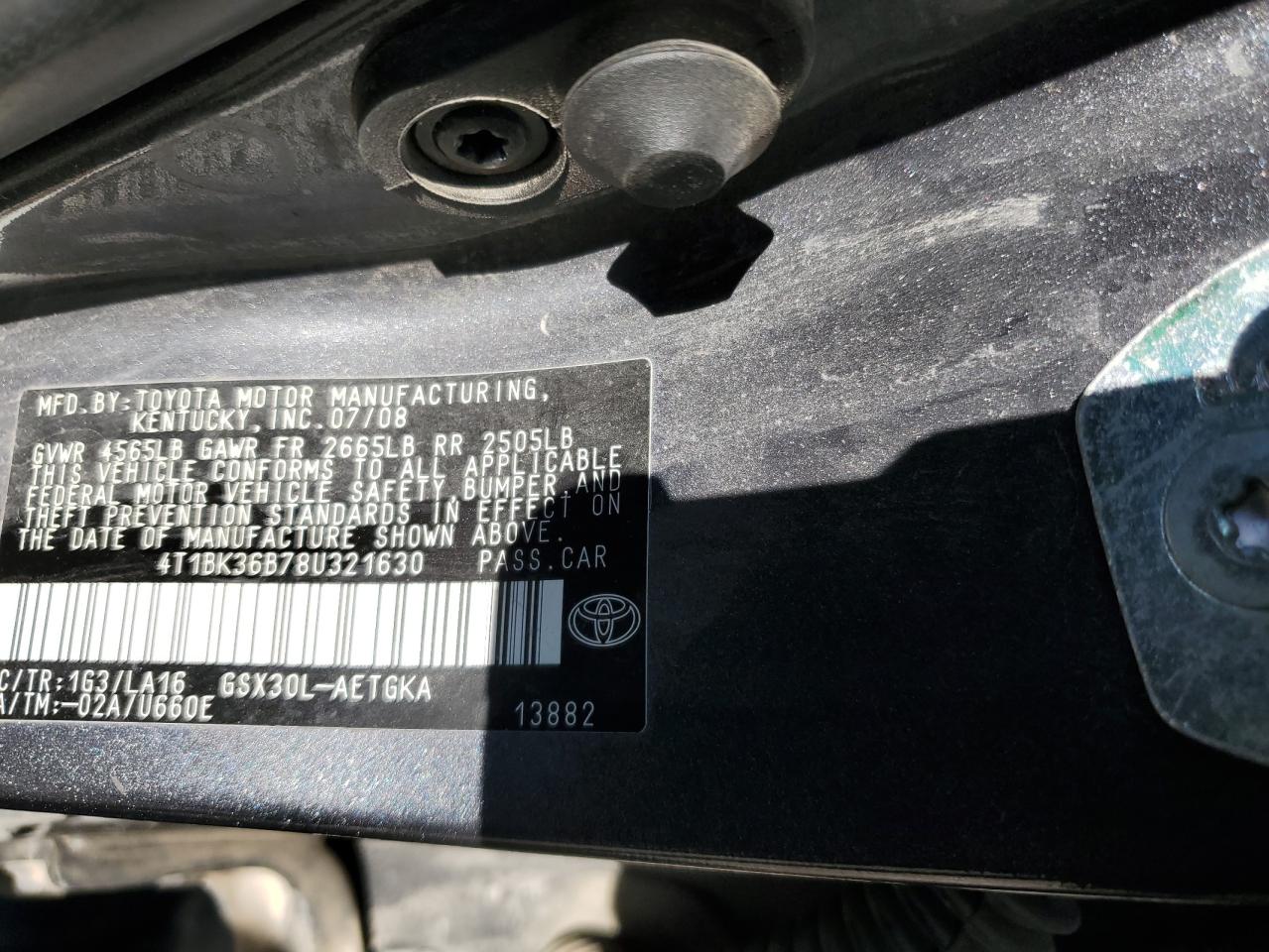 2008 Toyota Avalon VIN 4T1BK36B78U321630 Copart auction photo, front end damage thumbnail 12