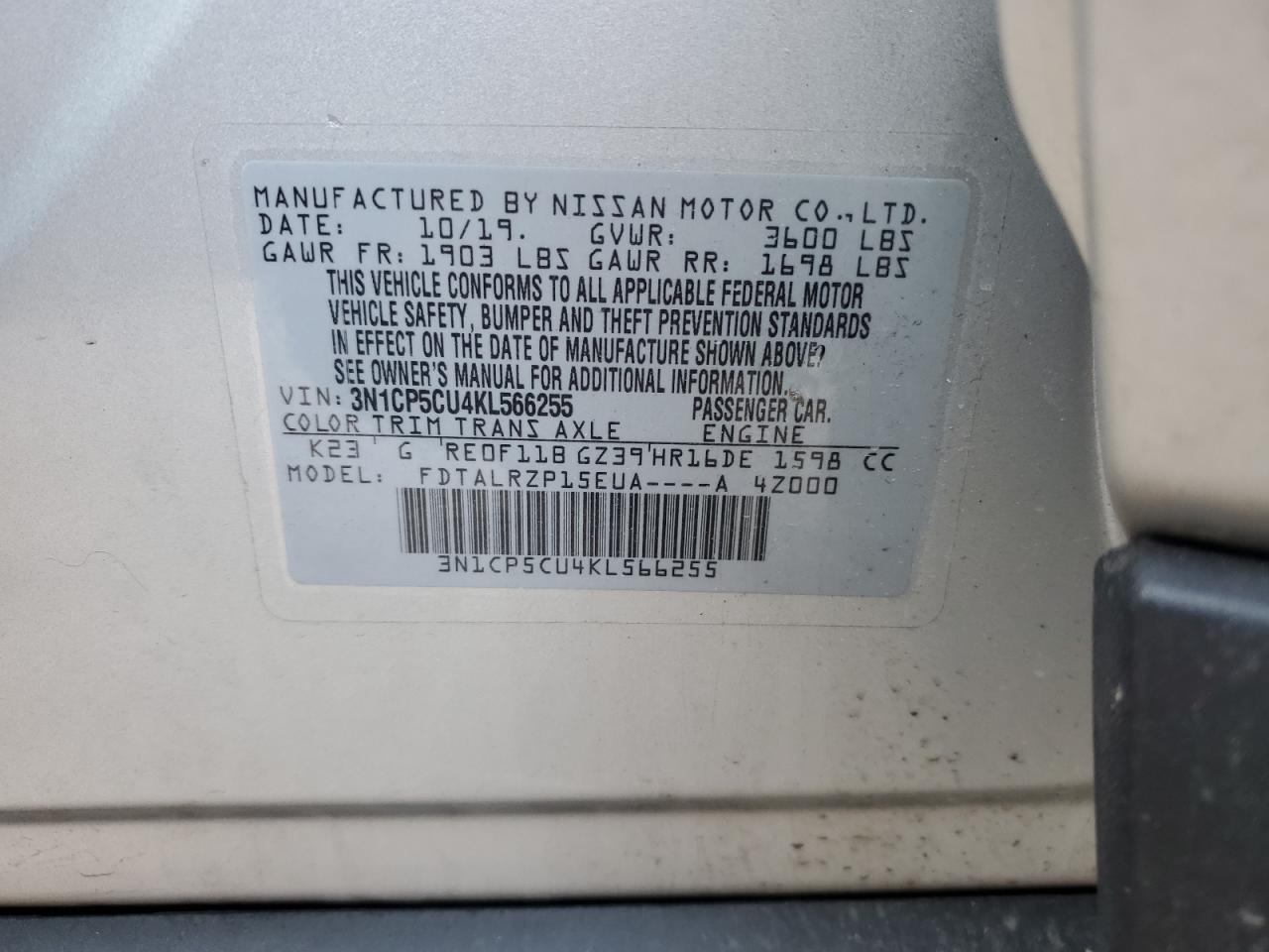 2019 Nissan Kicks VIN 3N1CP5CU4KL566255 Copart auction photo, front end damage thumbnail 12