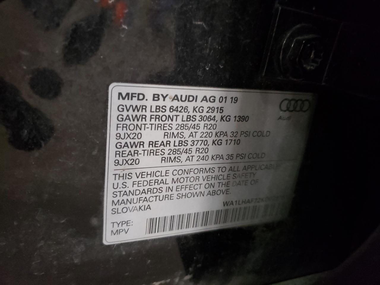 2019 Audi Q7 VIN WA1LHAF72KD029781 Copart auction photo, side damage thumbnail 13