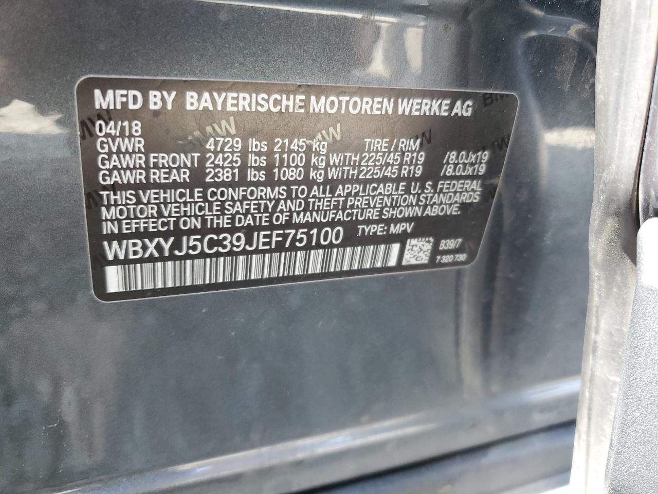2018 BMW X2 VIN WBXYJ5C39JEF75100 Copart auction photo, undercarriage / minor dent/scratches damage thumbnail 14