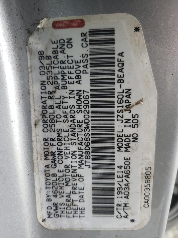 1998 Lexus GS 300 VIN JT8BD68S3W0029067 Copart auction photo, front end damage thumbnail 13