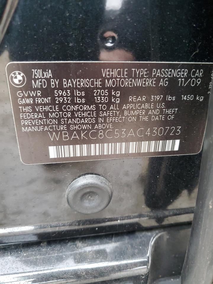 2010 BMW 7er VIN WBAKC8C53AC430723 Copart auction photo, mechanical damage thumbnail 12
