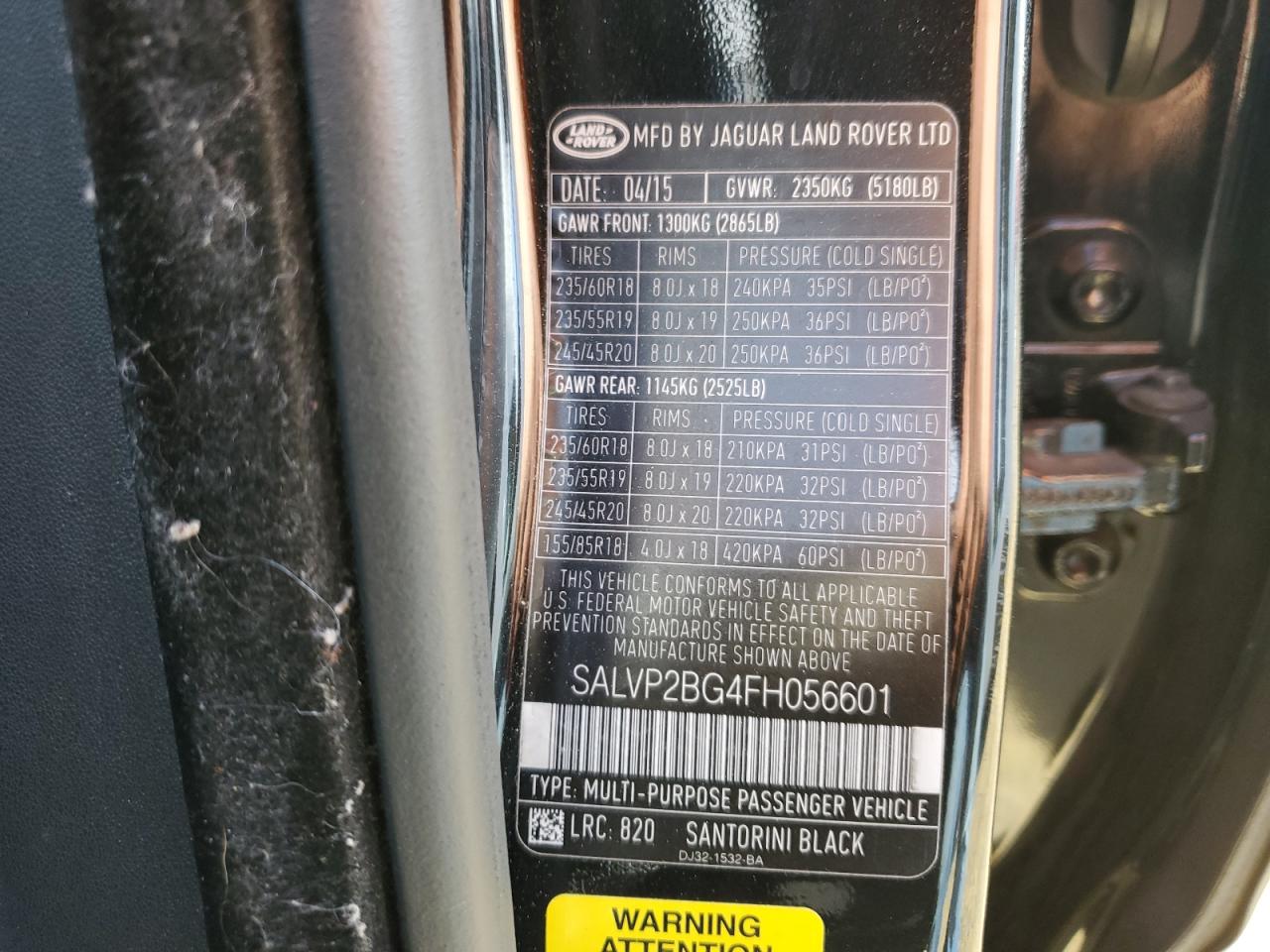 2015 Land Rover Range Rover VIN SALVP2BG4FH056601 Copart auction photo, front end damage thumbnail 14
