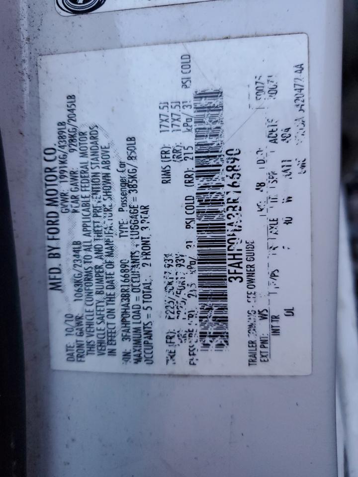 2011 Ford Fusion VIN 3FAHP0HA3BR166890 Copart auction photo, rear end / front end damage thumbnail 12