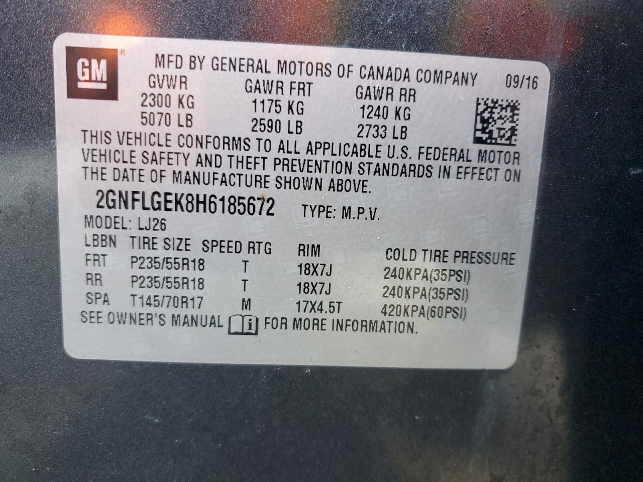 2017 Chevrolet Equinox VIN 2GNFLGEK8H6185672 Copart auction photo, front end damage thumbnail 13