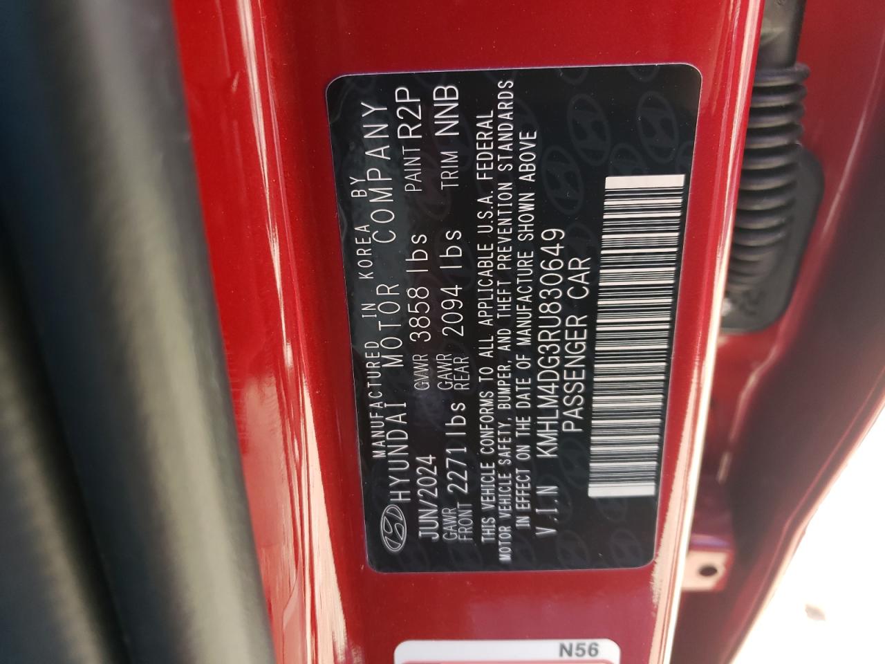 2024 Hyundai Elantra VIN KMHLM4DG3RU830649 Copart auction photo, rear end damage thumbnail 13