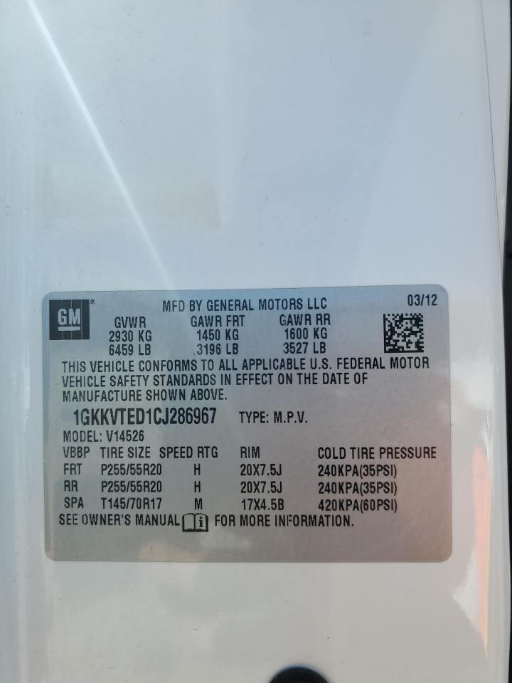 2012 GMC Acadia VIN 1GKKVTED1CJ286967 Copart auction photo, hail damage thumbnail 13