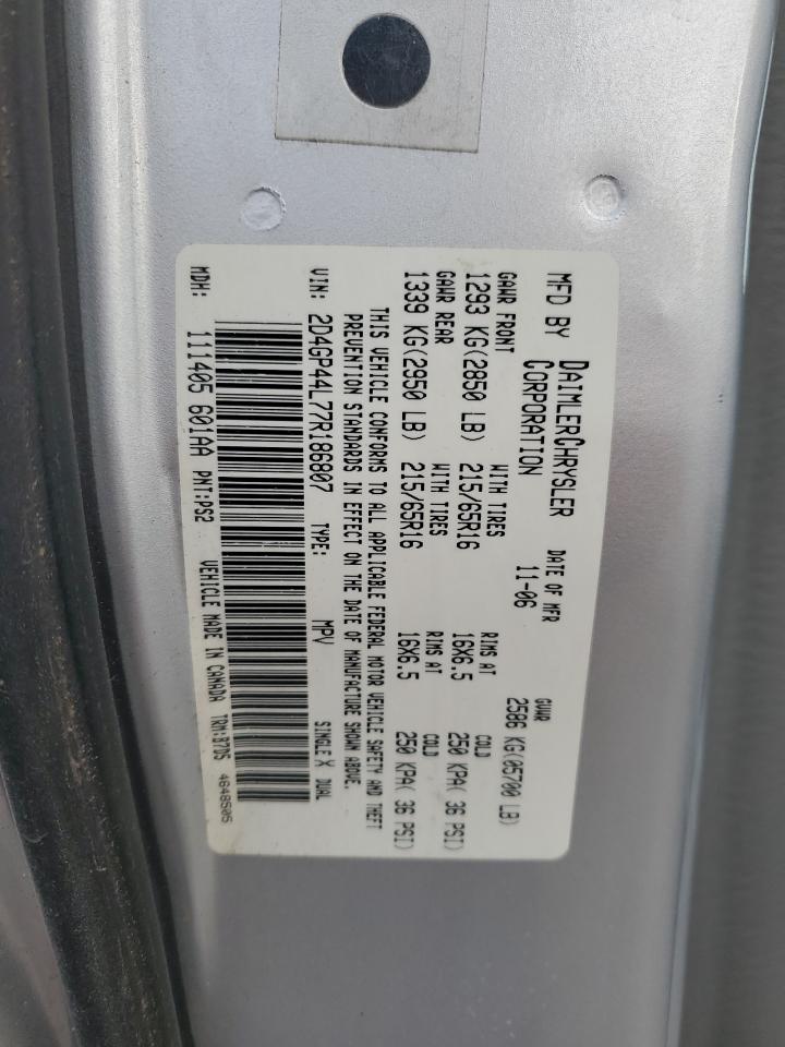 2007 Dodge Caravan VIN 2D4GP44L77R186807 Copart auction photo, side / front end damage thumbnail 16