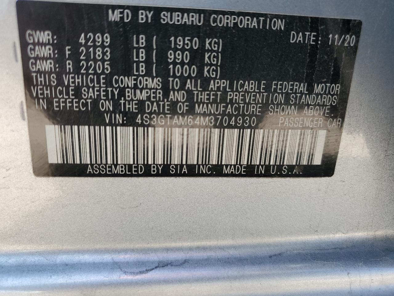 2021 Subaru Impreza VIN 4S3GTAM64M3704930 Copart auction photo, rear end / minor dent/scratches damage thumbnail 13