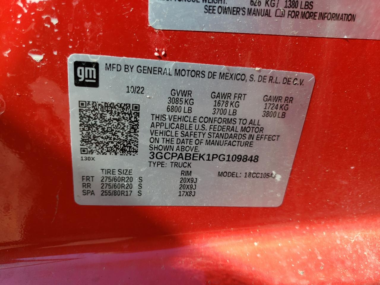 2023 Chevrolet Silverado VIN 3GCPABEK1PG109848 Copart auction photo, water/flood / minor dent/scratches damage thumbnail 15