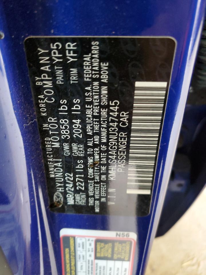 2022 Hyundai Elantra VIN KMHLS4AG9NU347445 Copart auction photo, hail / minor dent/scratches damage thumbnail 12