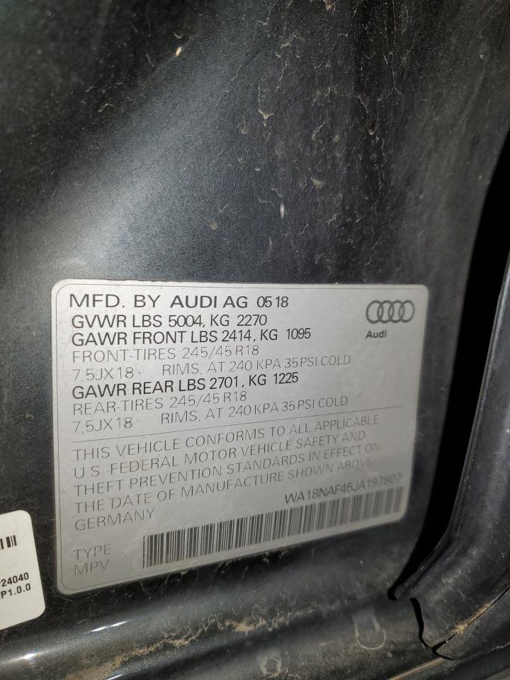 2018 Audi A4 VIN WA18NAF45JA197807 Copart auction photo, undercarriage damage thumbnail 12