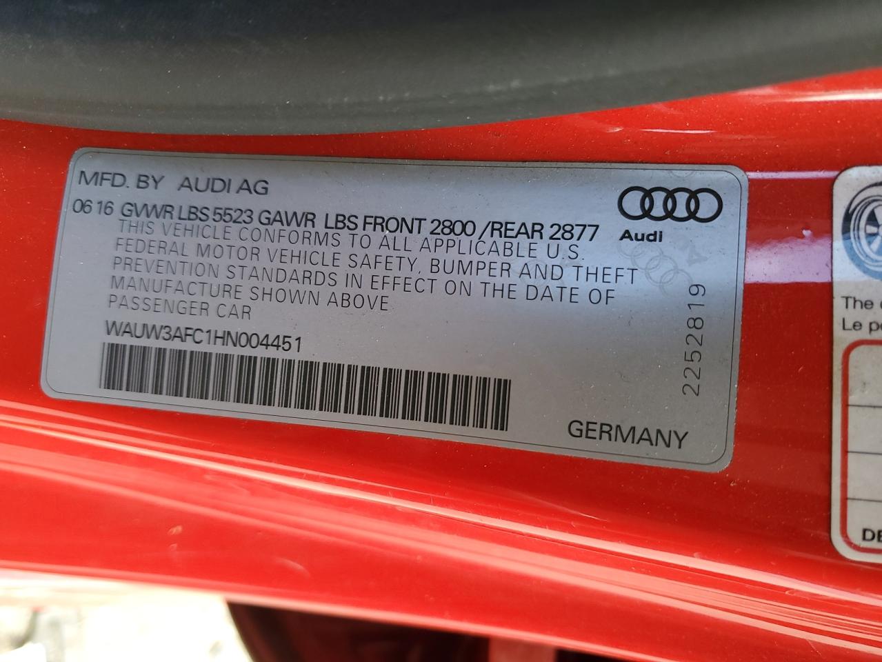 2017 Audi A7 VIN WAUW3AFC1HN004451 Copart auction photo, rear end / side damage thumbnail 12