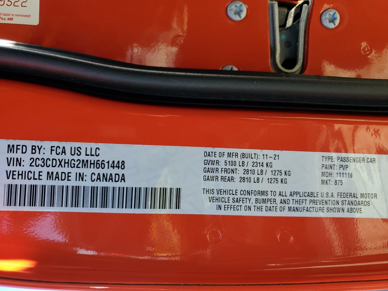 2021 Dodge Charger VIN 2C3CDXHG2MH661448 Copart auction photo, front end damage thumbnail 13