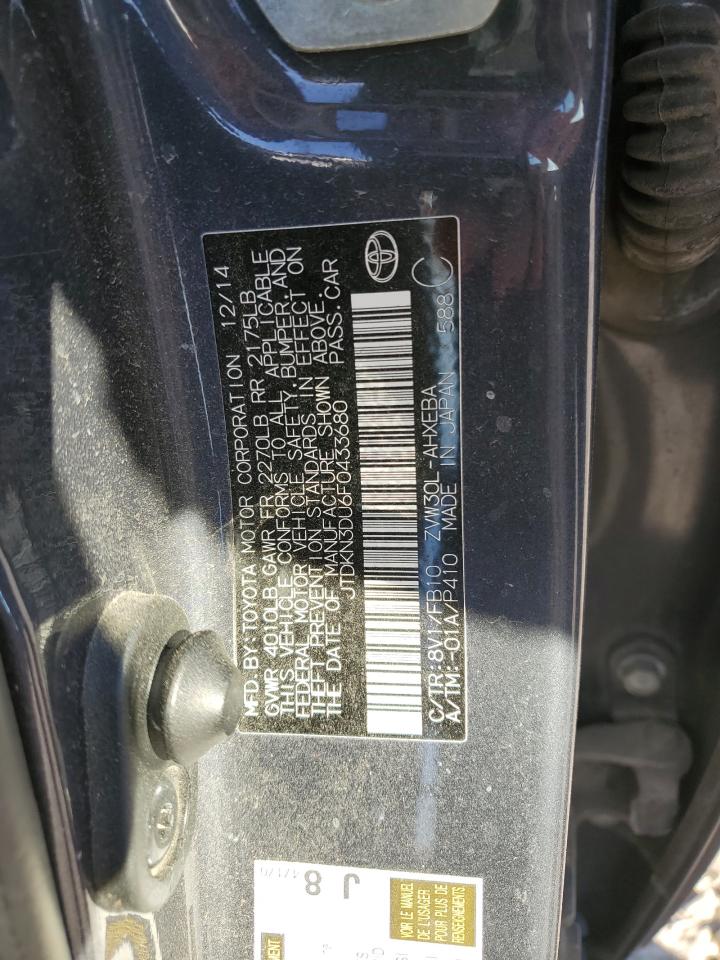 2015 Toyota Prius VIN JTDKN3DU6F0433680 Copart auction photo, front end damage thumbnail 15