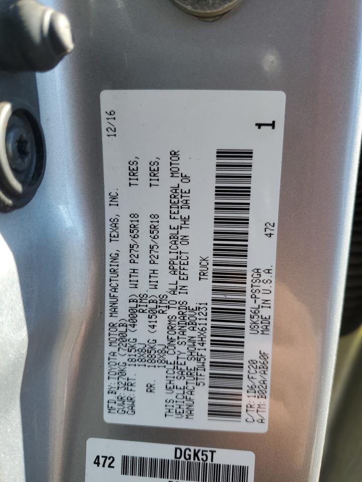 2017 Toyota Tundra VIN 5TFDW5F14HX611231 Copart auction photo, side / front end damage thumbnail 12