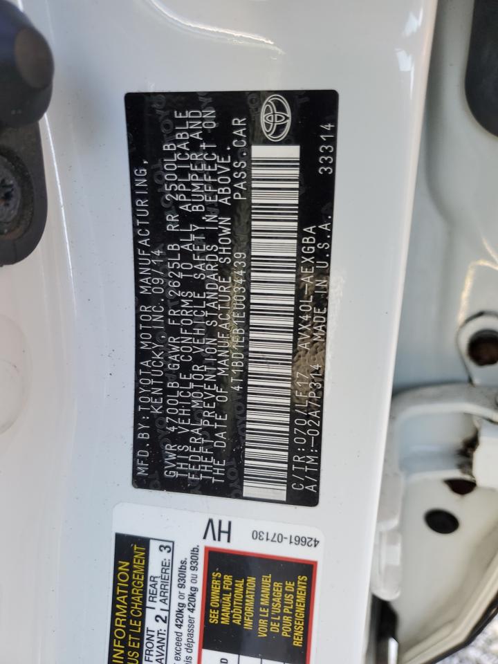 2014 Toyota Avalon VIN 4T1BD1EB1EU034439 Copart auction photo, rear end / top/roof damage thumbnail 12
