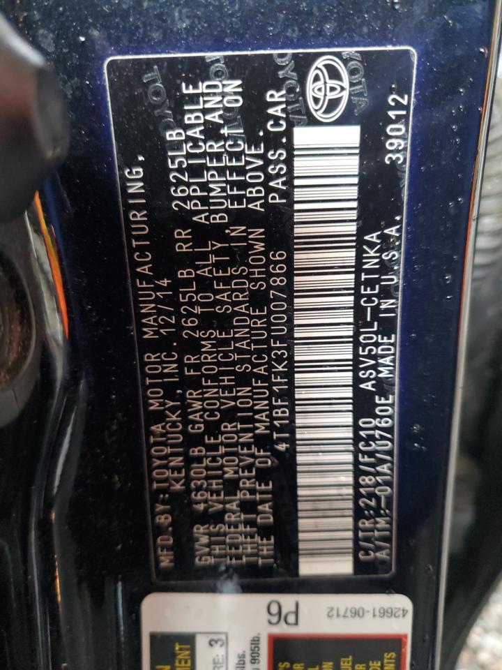 2015 Toyota Camry VIN 4T1BF1FK3FU007866 Copart auction photo, front end / undercarriage damage thumbnail 12