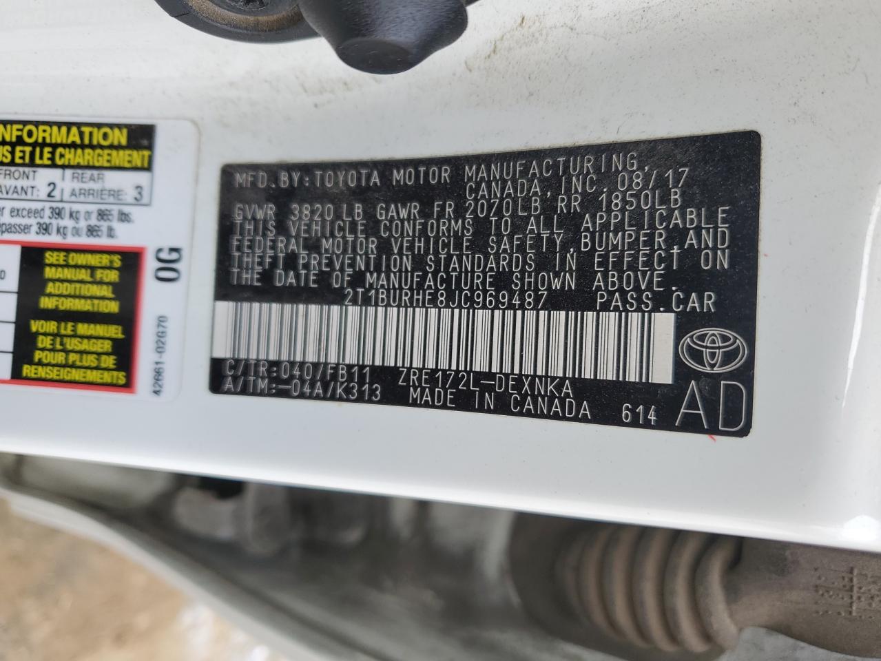2018 Toyota Corolla VIN 2T1BURHE8JC969487 Copart auction photo, all over damage thumbnail 12
