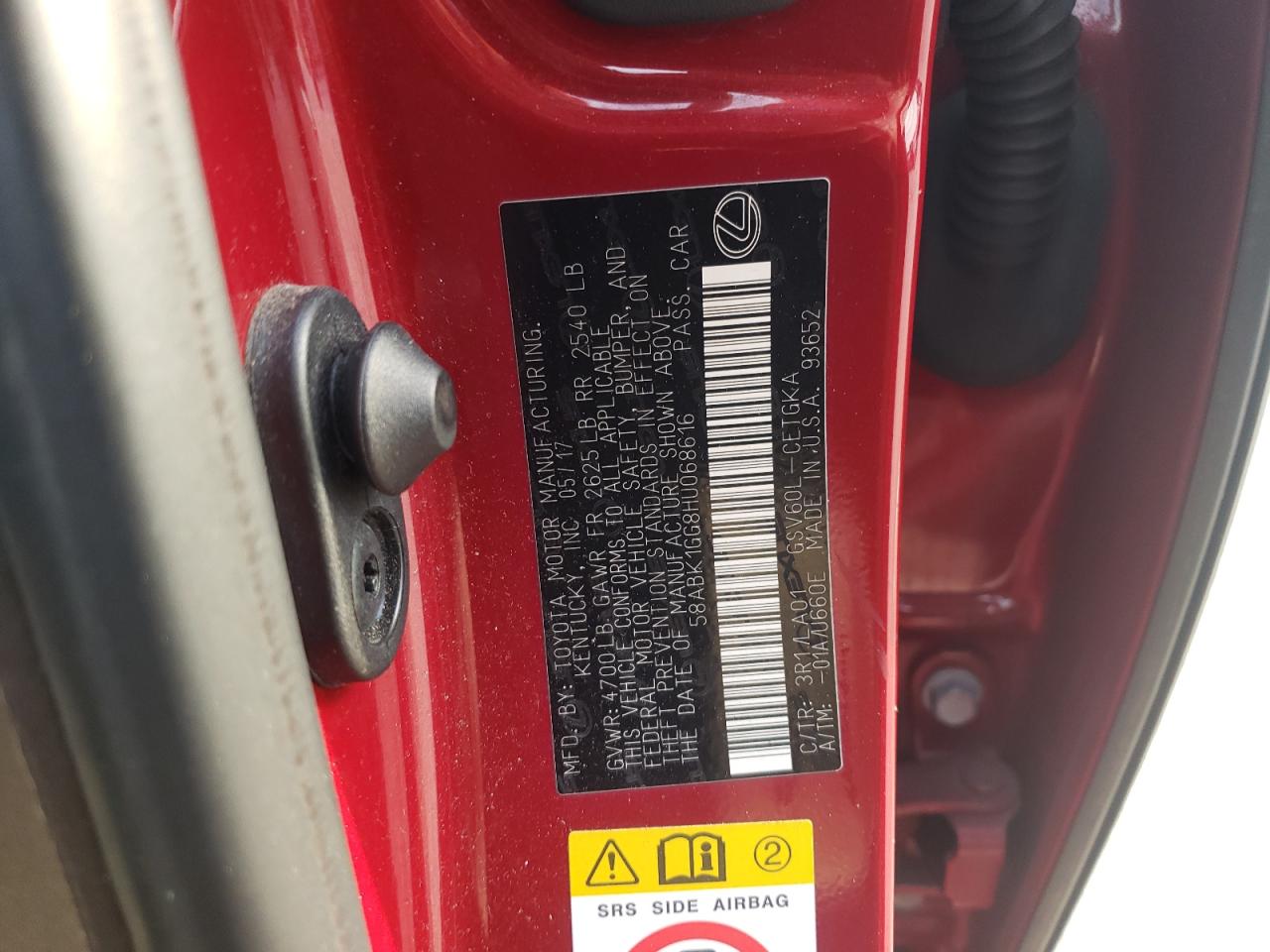 2017 Lexus ES VIN 58ABK1GG8HU068616 Copart auction photo, rear end damage thumbnail 14