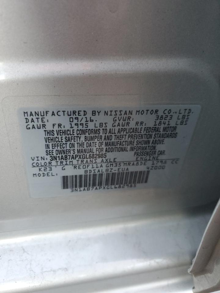 2016 Nissan Sentra VIN 3N1AB7APXGL682985 Copart auction photo, rear end damage thumbnail 13
