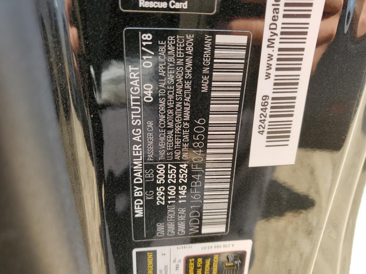 2018 Mercedes-Benz E-klasse VIN WDD1J6FB4JF048506 Copart auction photo, front end damage thumbnail 14