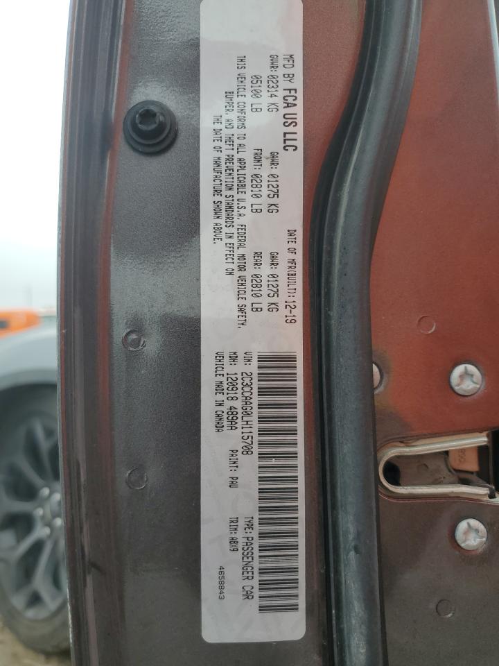 2020 Chrysler 300 VIN 2C3CCAAG0LH115708 Copart auction photo, front end / rear end damage thumbnail 15