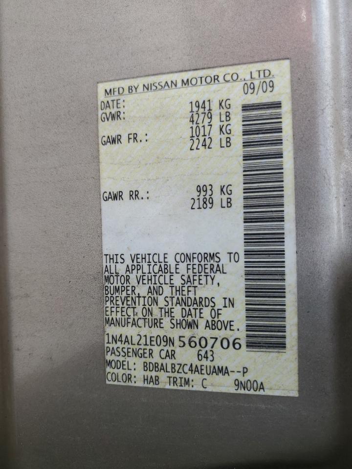 2009 Nissan Altima VIN 1N4AL21E09N560706 Copart auction photo, front end damage thumbnail 12