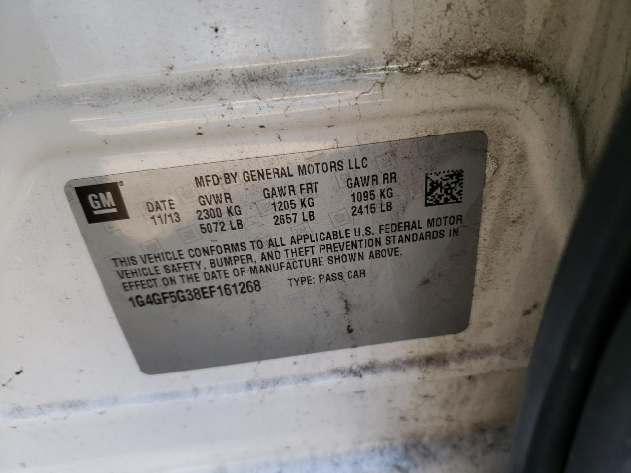 2014 Buick LaCrosse VIN 1G4GF5G38EF161268 Copart auction photo, front end damage thumbnail 12