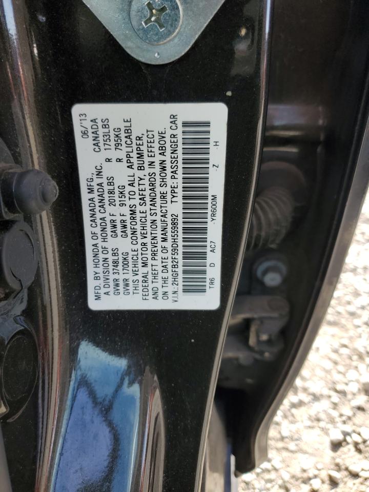 2013 Honda Civic VIN 2HGFB2F59DH559892 Copart auction photo, front end / side damage thumbnail 12