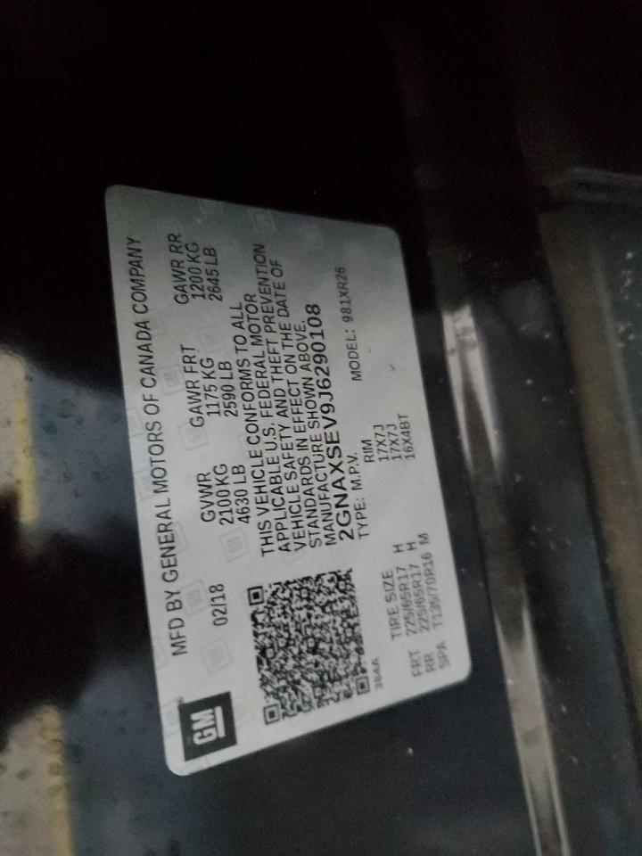 2018 Chevrolet Equinox VIN 2GNAXSEV9J6290108 Copart auction photo, front end damage thumbnail 13