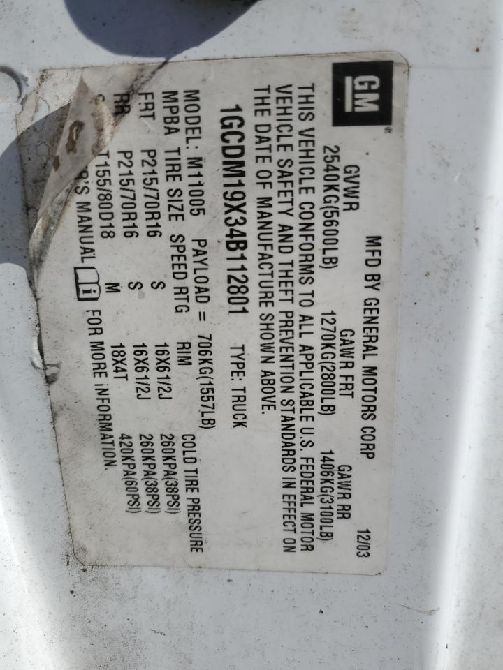 2004 Chevrolet Astro VIN 1GCDM19X34B112801 Copart auction photo, side damage thumbnail 13