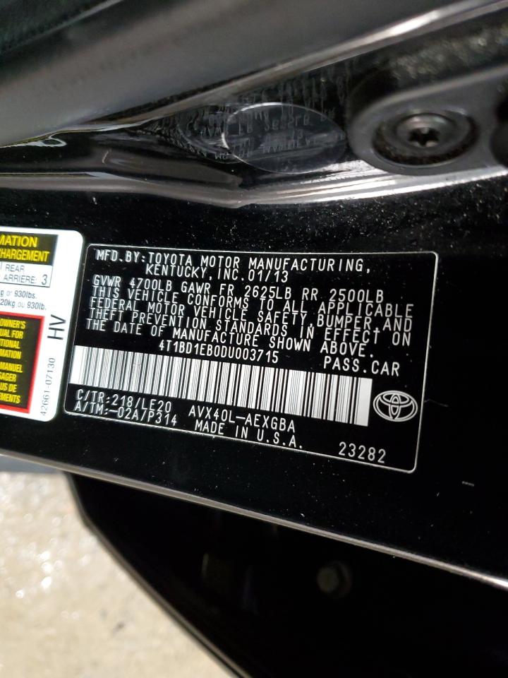 2013 Toyota Avalon VIN 4T1BD1EB0DU003715 Copart auction photo, front end damage thumbnail 13