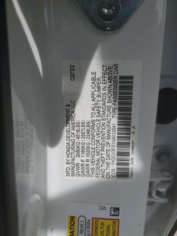 2022 Honda Accord VIN 1HGCV3F51NA012941 Copart auction photo, front end damage thumbnail 12