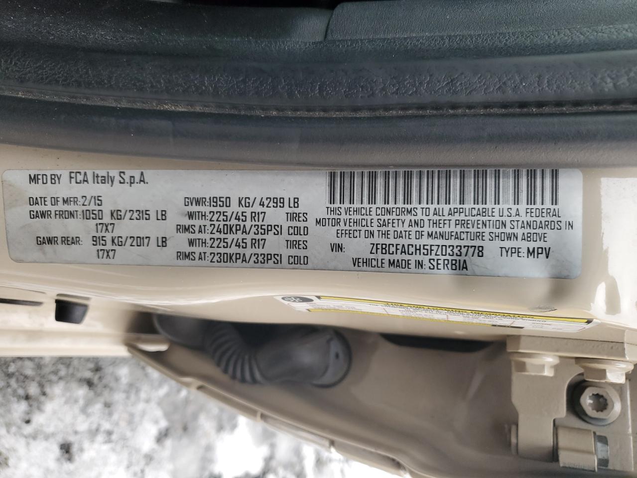 2015 Fiat 500 VIN ZFBCFACH5FZ033778 Copart auction photo, side / minor dent/scratches damage thumbnail 12