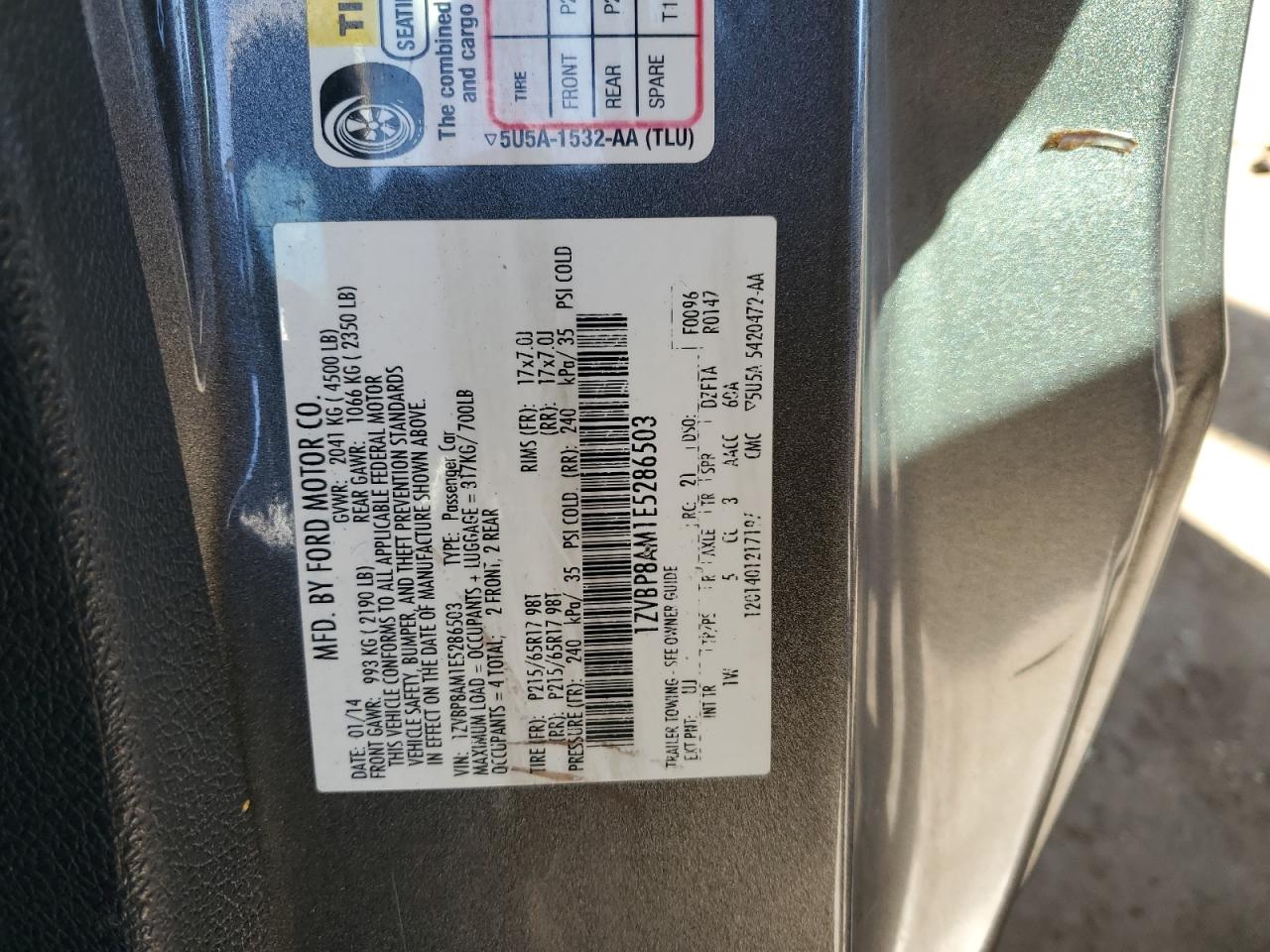 2014 Ford Mustang VIN 1ZVBP8AM1E5286503 Copart auction photo, front end damage thumbnail 12
