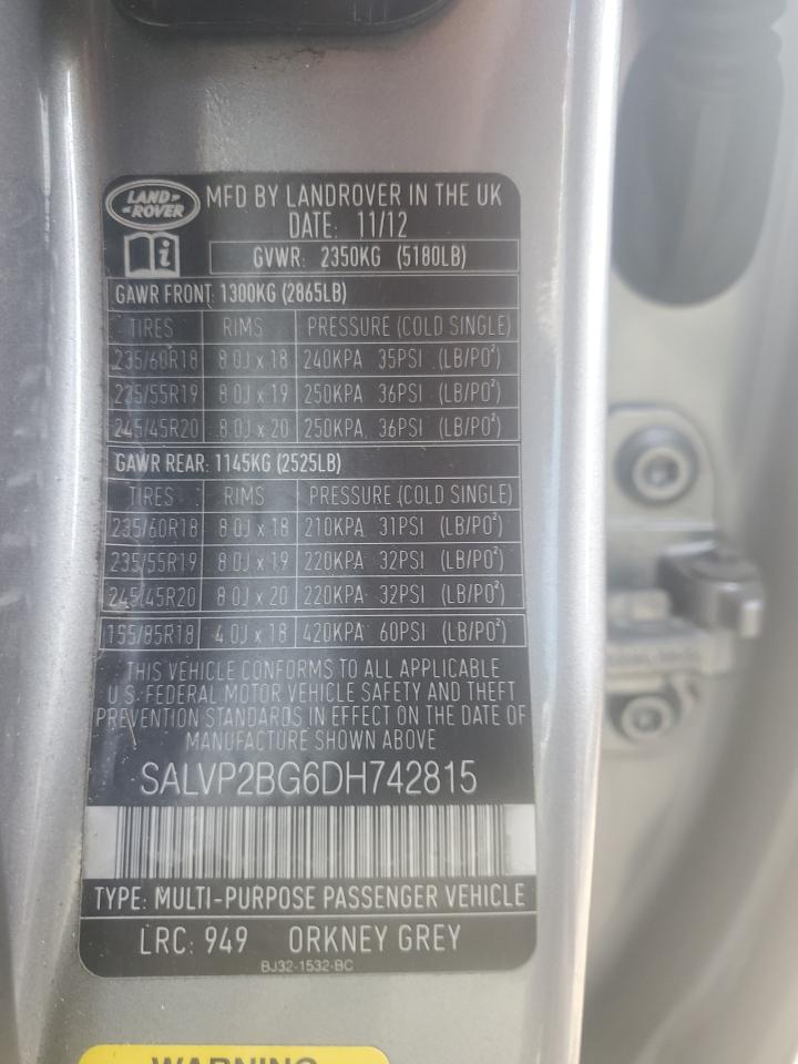 2013 Land Rover Range Rover VIN SALVP2BG6DH742815 Copart auction photo, front end damage thumbnail 12