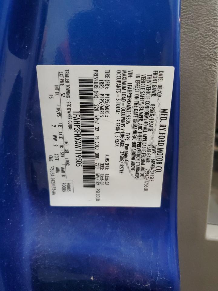2010 Ford Focus VIN 1FAHP3FNXAW119505 Copart auction photo, side damage thumbnail 12