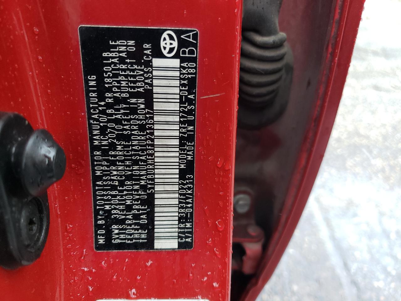 2015 Toyota Corolla VIN 5YFBURHE8FP213617 Copart auction photo, front end damage thumbnail 15