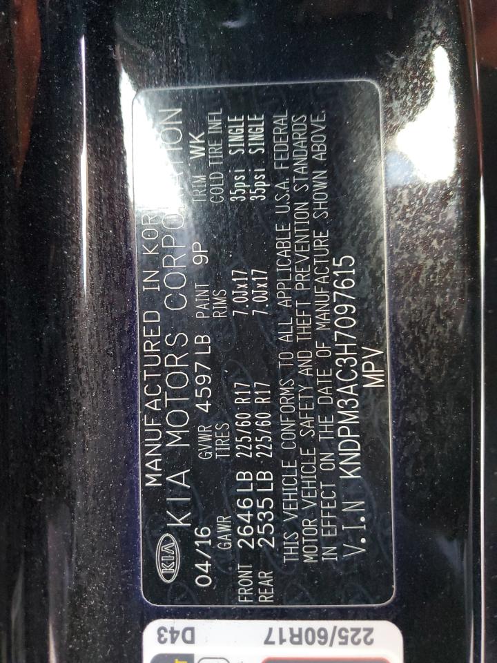 2017 KIA Sportage VIN KNDPM3AC3H7097615 Copart auction photo, vandalism damage thumbnail 13