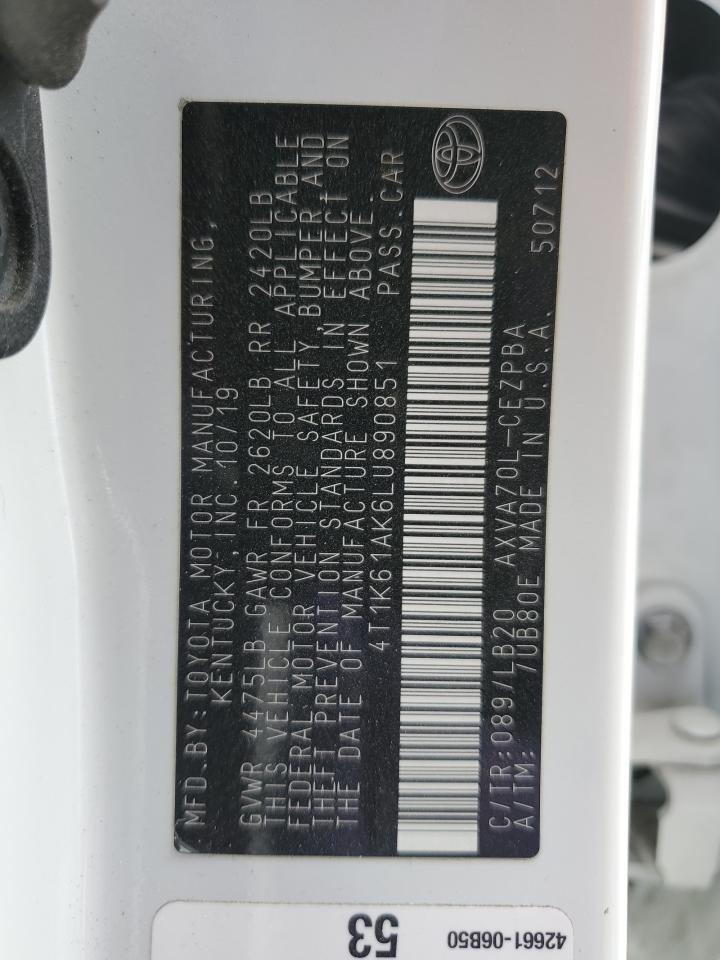 2020 Toyota Camry VIN 4T1K61AK6LU890851 Copart auction photo, rear end / front end damage thumbnail 13