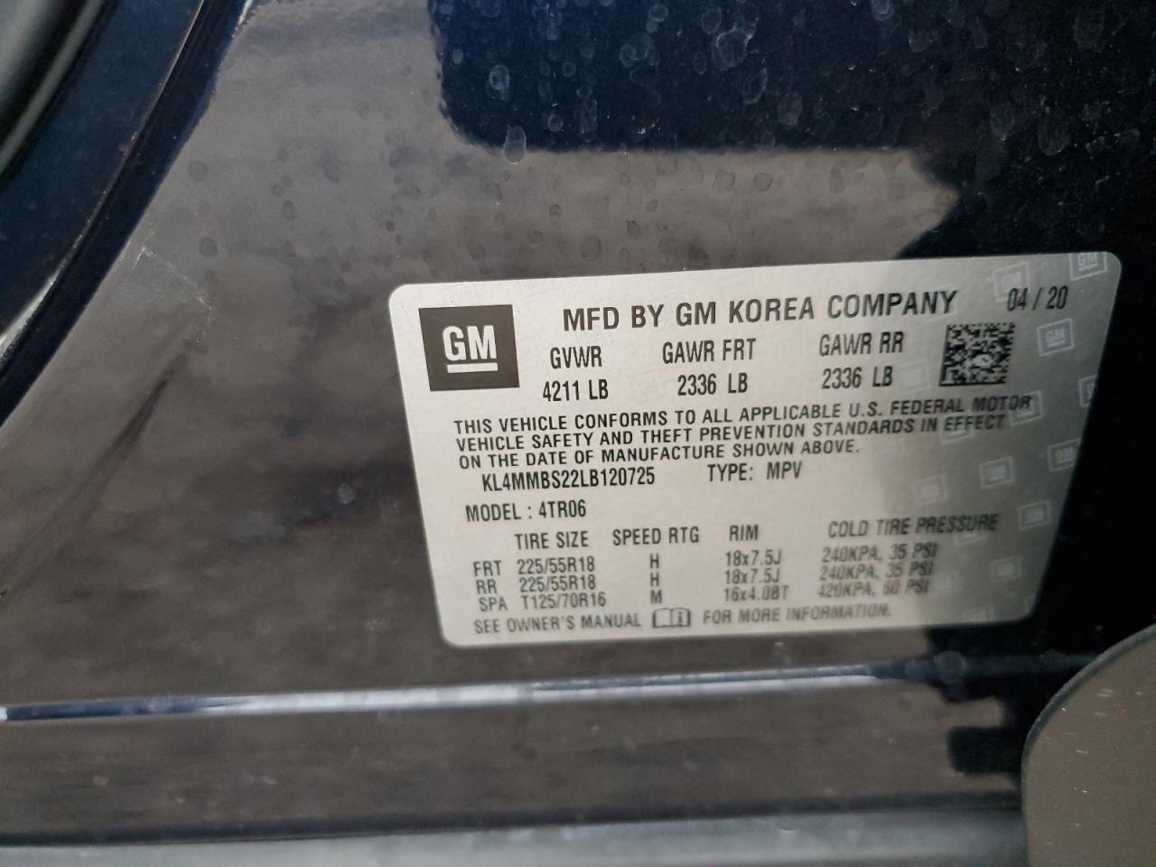 2020 Buick Encore VIN KL4MMBS22LB120725 Copart auction photo, rear end / undercarriage damage thumbnail 13