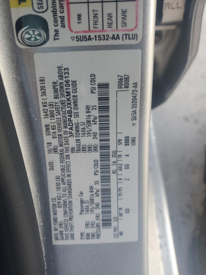 2019 Ford Fiesta VIN 3FADP4BJXKM106133 Copart auction photo, rear end damage thumbnail 12