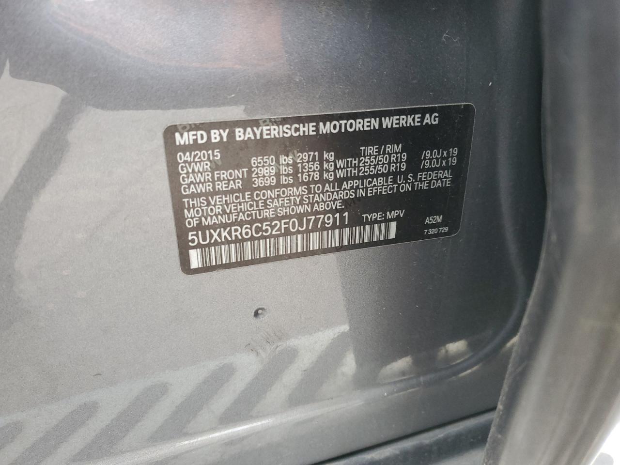 2015 BMW X5 VIN 5UXKR6C52F0J77911 Copart auction photo, front end damage thumbnail 14