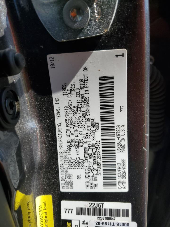 2013 Toyota Tundra VIN 5TFUW5F12DX275492 Copart auction photo, front end / side damage thumbnail 15