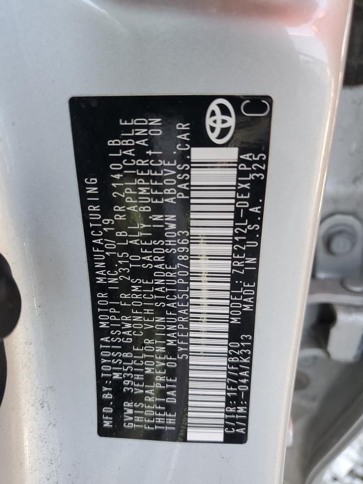 2020 Toyota Corolla VIN 5YFEPRAE5LP078963 Copart auction photo, front end damage thumbnail 13