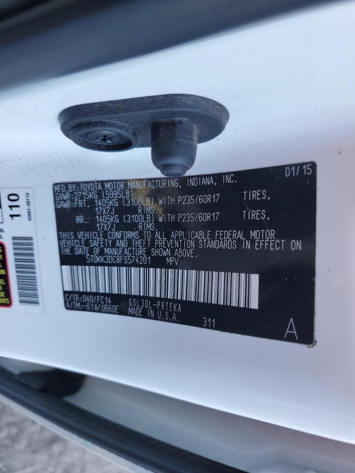 2015 Toyota Sienna VIN 5TDKK3DC8FS574201 Copart auction photo, front end damage thumbnail 14